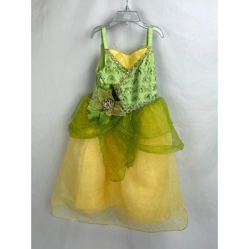 Disney Castle Collection Sz 4 Princess Frog Tiana Costume Dress Up Green‎ Yellow